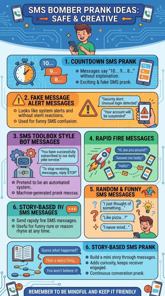 sms bombers prank ideas infographic