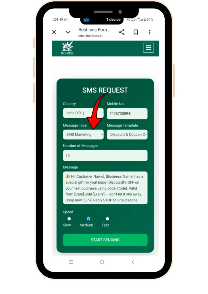 Fast & Free SMS Bomber Online Tool – Easy Prank Messaging 12 Sms-bomber-Screenshot-Choose-Message-Type