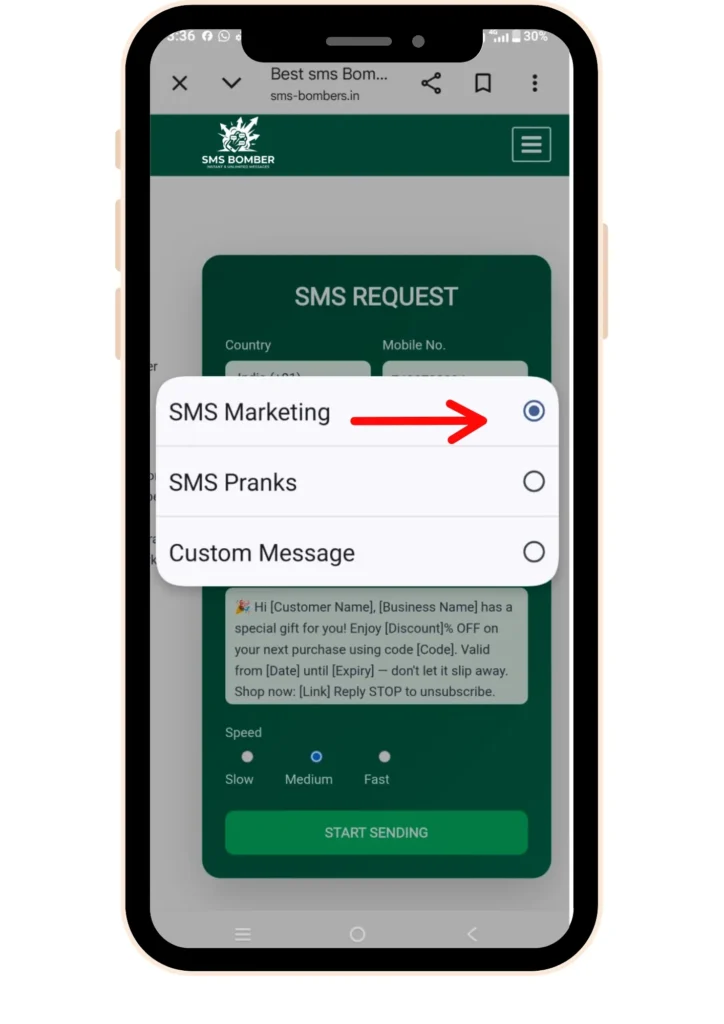 Fast & Free SMS Bomber Online Tool – Easy Prank Messaging 13 Sms-bomber-Screenshot-Select-your-fvrt-message-Type